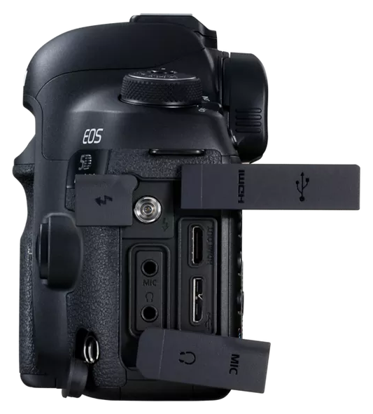 side view of the canon 5d mark iv showing the card slots